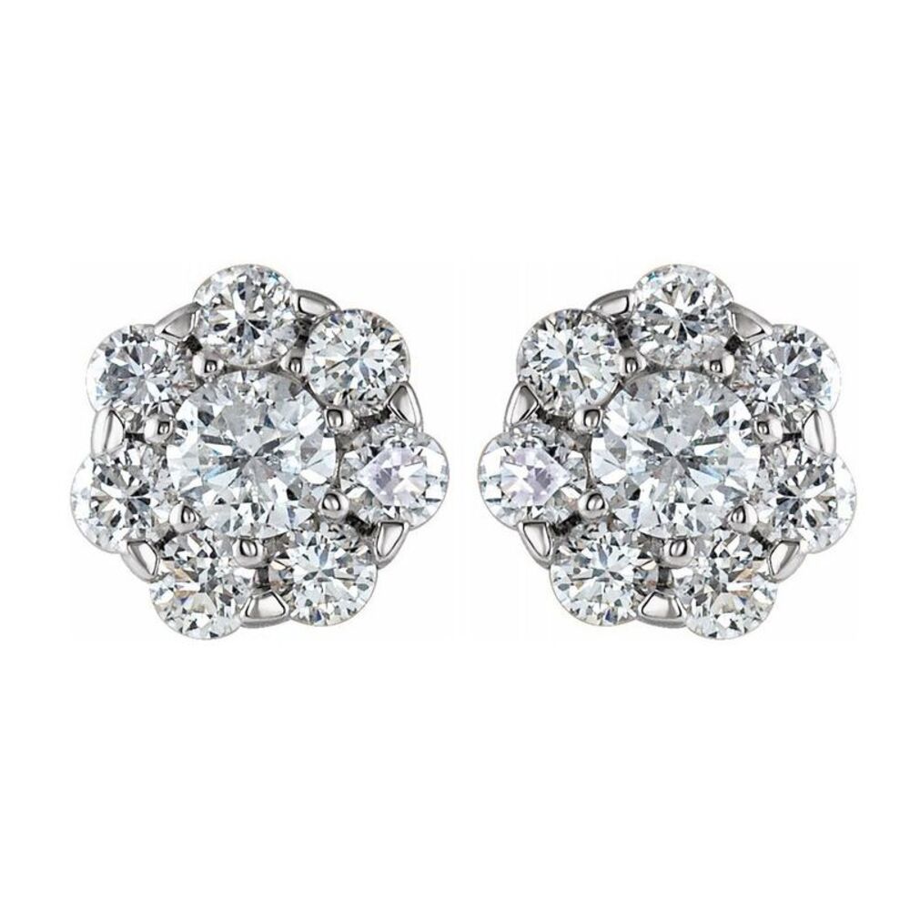 14K White Gold 3/8 CTW Diamond Cluster Stud Earrings, 5.5mm Diameter